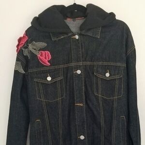 36Point5 Floral Embroidered Hooded Jean Jacket Size L